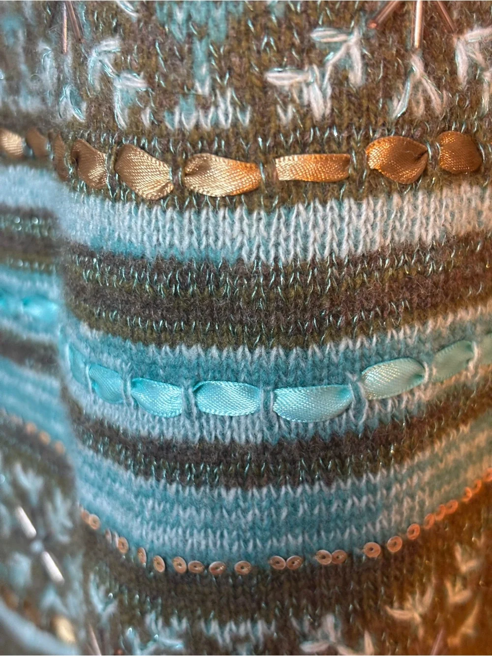 Talbots Petites Fair Isle Wool Blend Embellished Zip Cardigan M